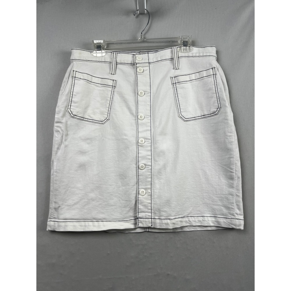 J.Crew White Denim Button Front Mini Skirt Contrast Stitch